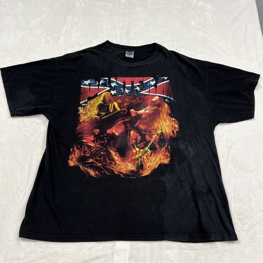 90s Pantera Graphic T-Shirt Mens XL Black Flames Band Tee Short Sleeve